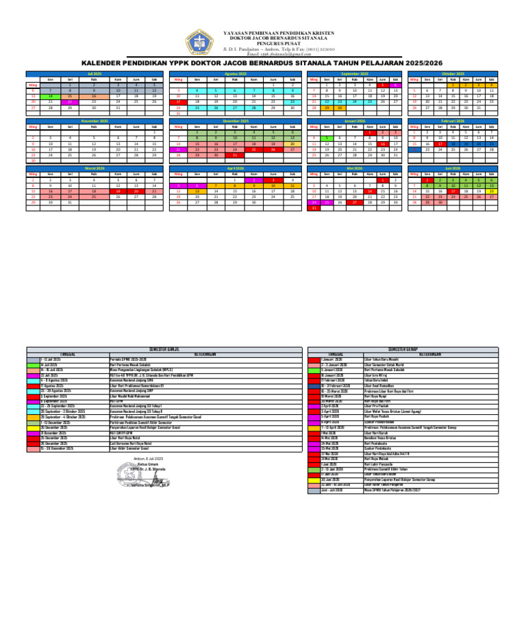 Kalender Pendidikan YPPK 2025/2026 | PDF