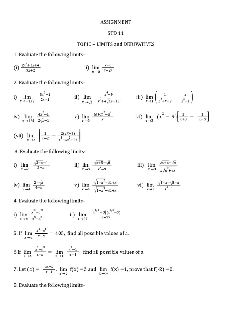 Limits and Derivatives Assignment | PDF | Chess | Chess Theory