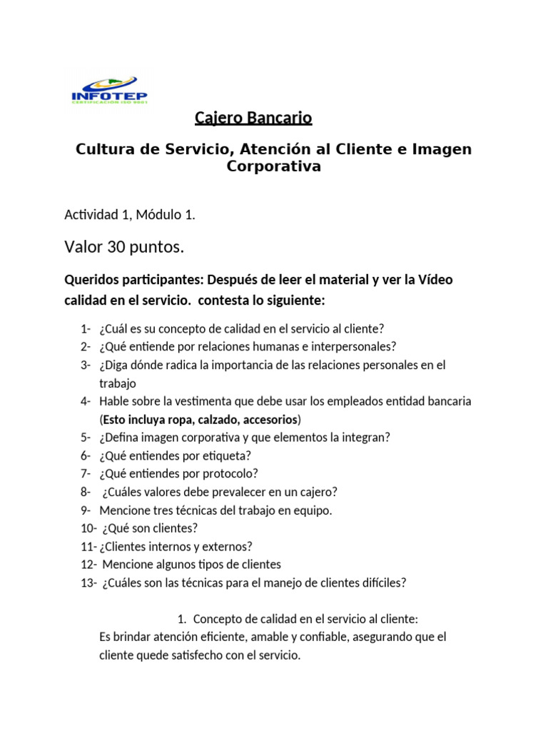 Calidad y Atención en el Servicio Bancario | PDF | Servicio al Cliente