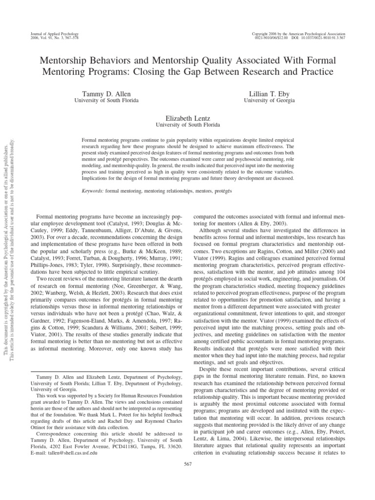 Mentorship Behaviors and Mentorship Quality Associated | PDF ...