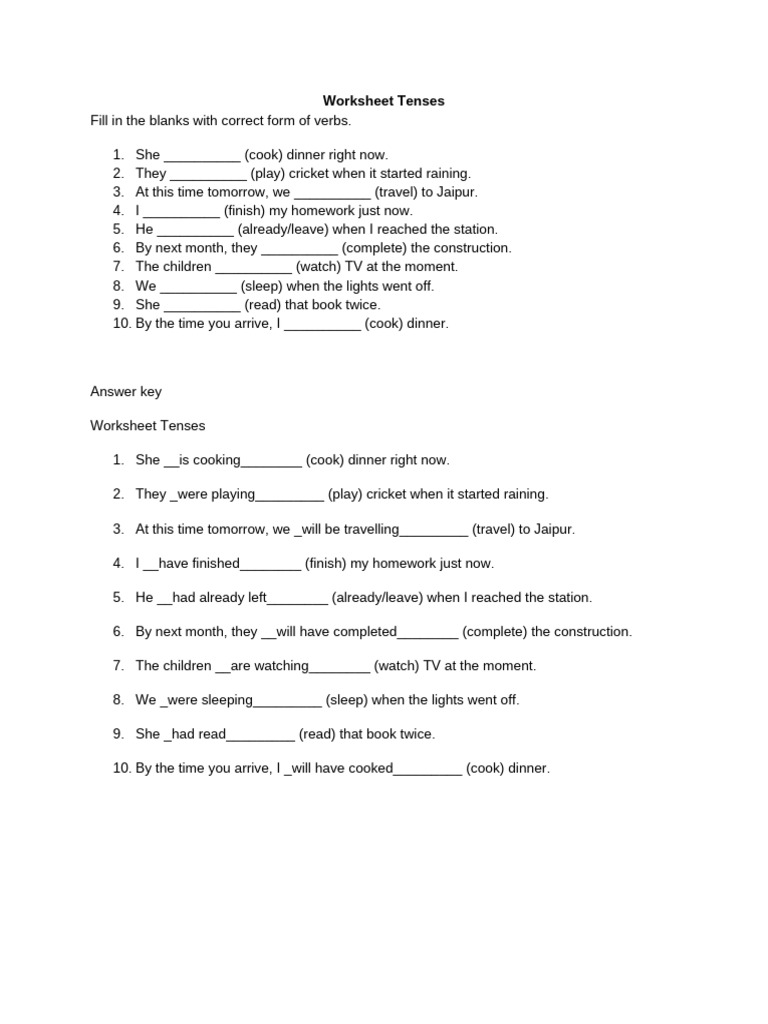 Tenses Worksheet with Answers | PDF
