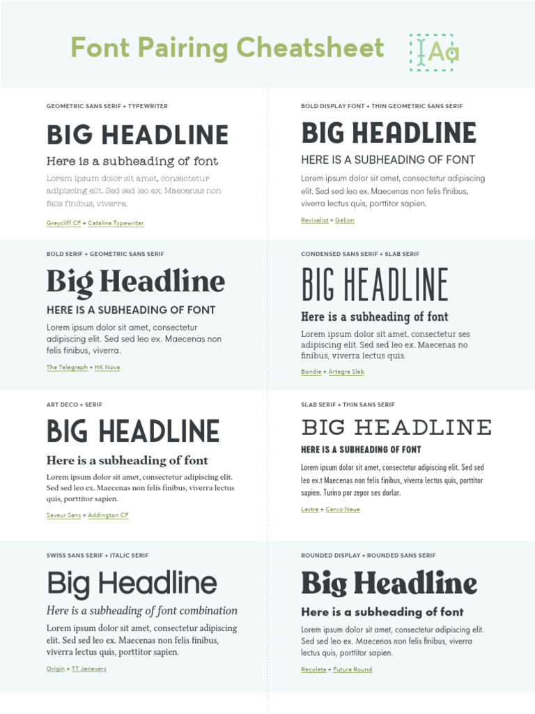 Font Pairing Cheatsheet | PDF | Typefaces | Serif