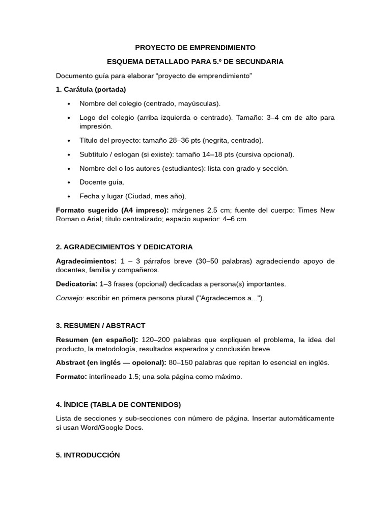 Guía para Proyecto de Emprendimiento Escolar | PDF | Análisis FODA ...