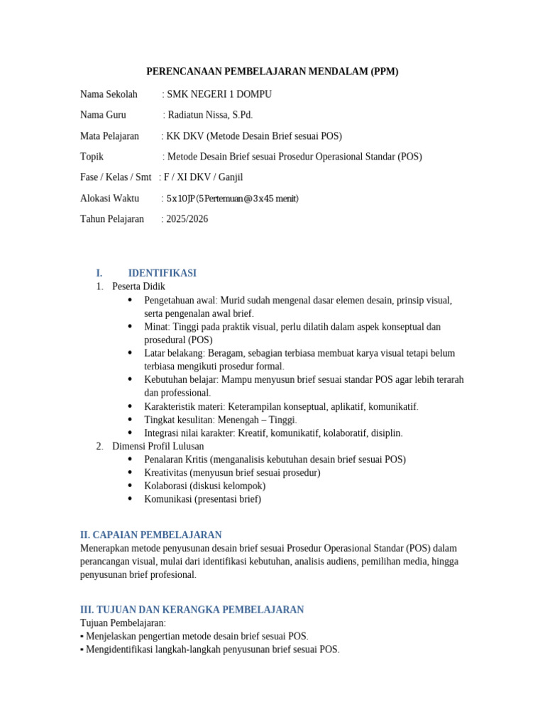 RPP PM Metode Desain Brief Pos | PDF