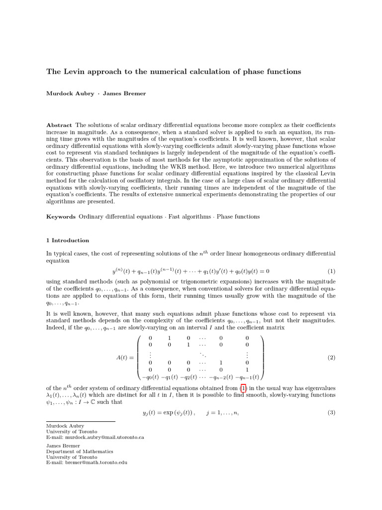 Aubry, M., and Bremer, J. The Levin Approach To The Numerical ...
