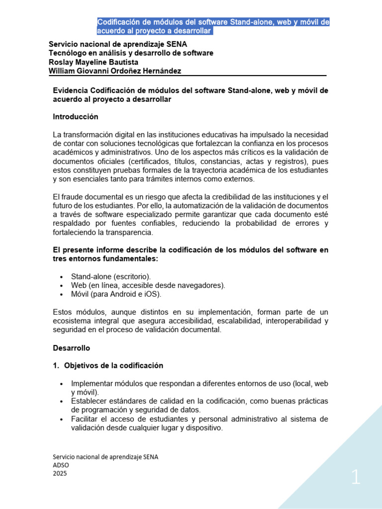Codificación de Módulos Del Software Stand-Alone, Web y Móvil de ...