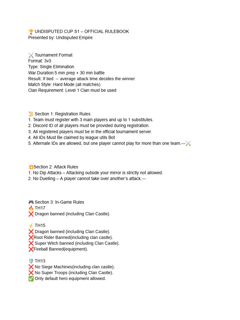 Undisputed Cup S1 Rulebook Overview | PDF