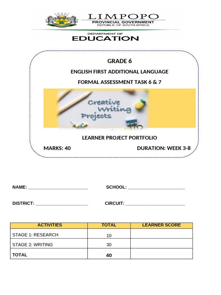 Grade 6 Term 3 English Project Guide | PDF | Fluency | Essays