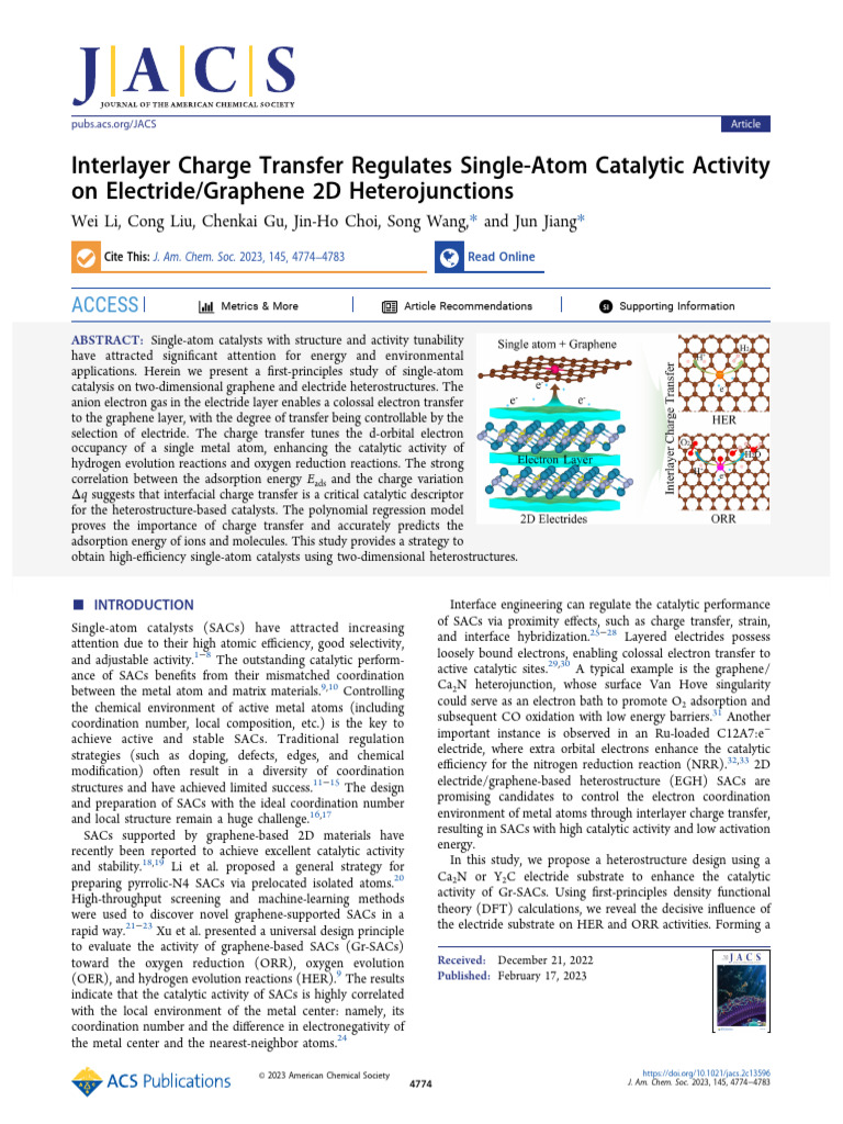 Charge Transfer in 2D Electride Catalysts | PDF | Graphene | Catalysis
