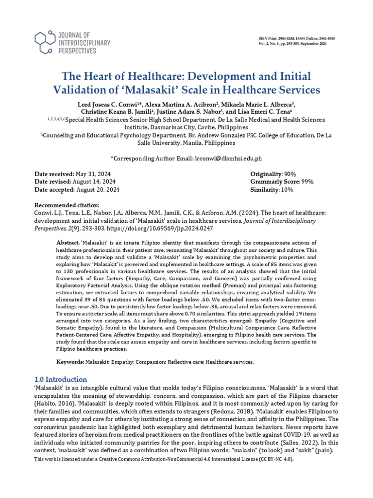 The+Heart+of+Healthcare +Development+and+Initial+Validation+of+ ...
