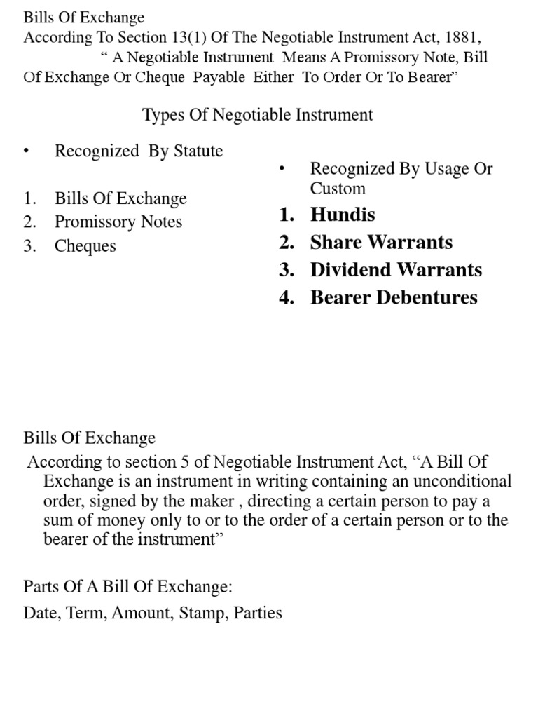 Types of Negotiable Instruments Explained | PDF