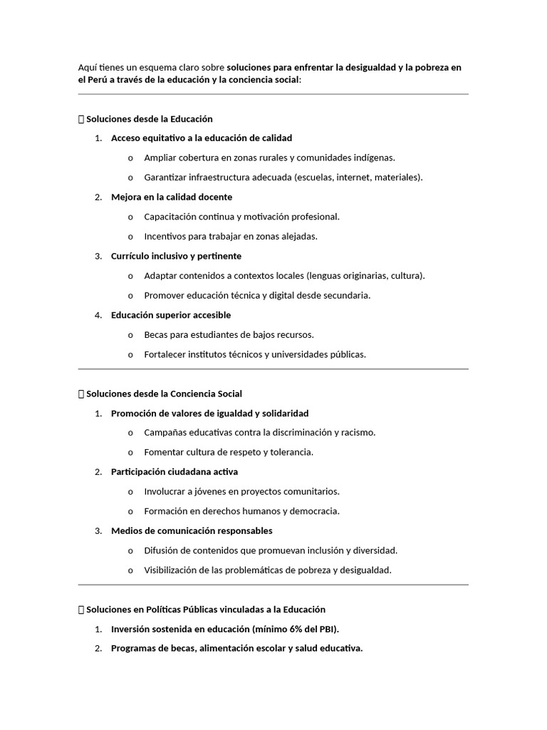 Soluciones para Enfrentar La Desigualdad y La Pobreza en El Perú A ...
