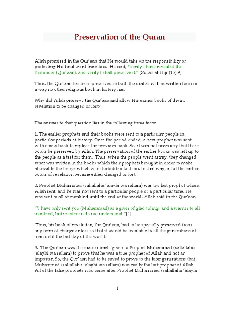 En Preservation Of The Quran Pdf Quran Islam