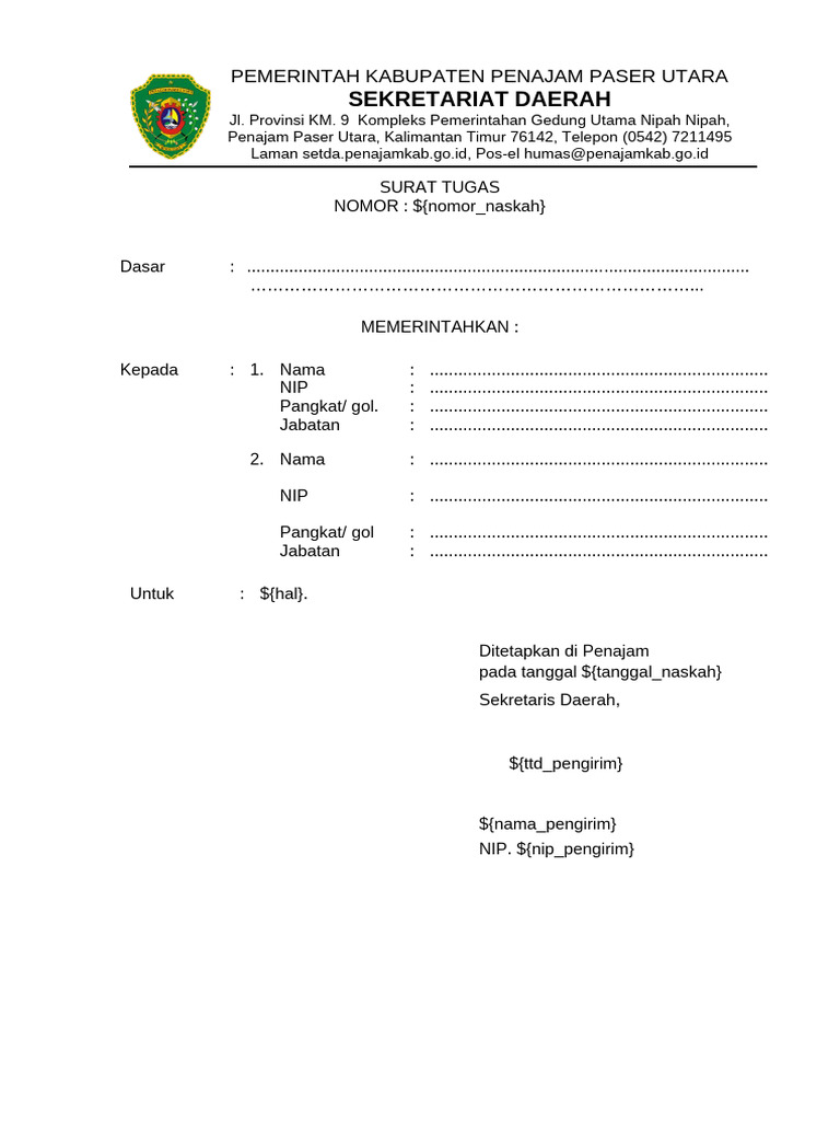 20250809064607template Surat Tugas KOP SETDA | PDF