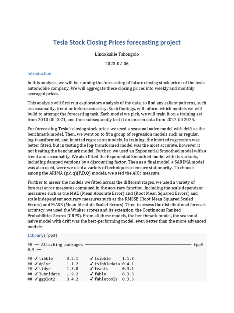 Tesla Stock Price Forecasting Analysis | PDF | Forecasting | Regression ...