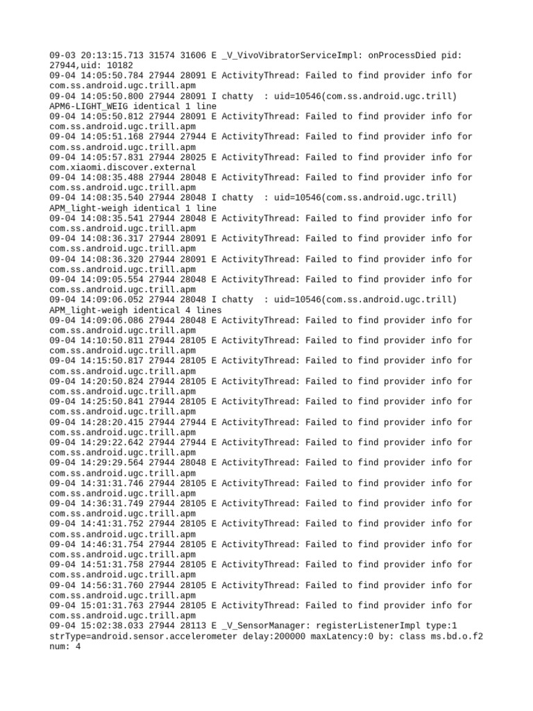 Android App Provider Errors Log | PDF | Android (Operating System ...