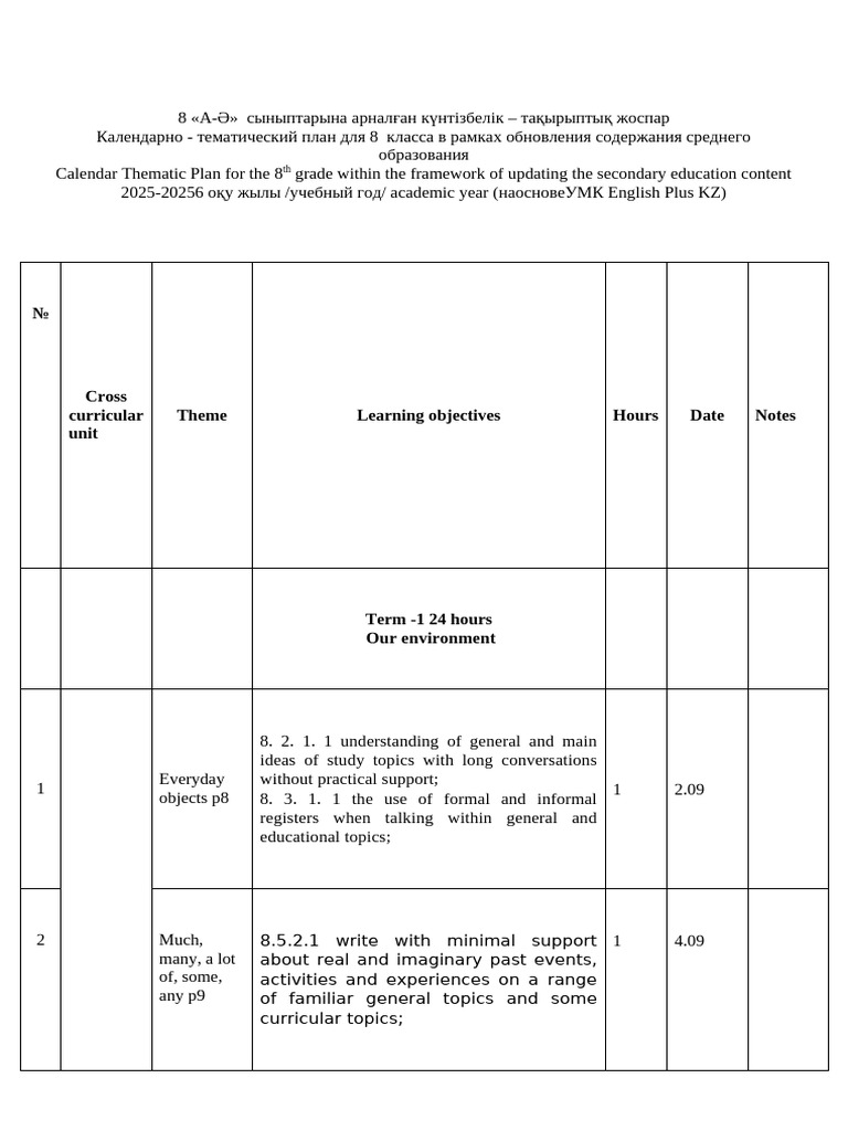 8th Grade Thematic Calendar Plan 2025-2026 | PDF | Clause | Syntax