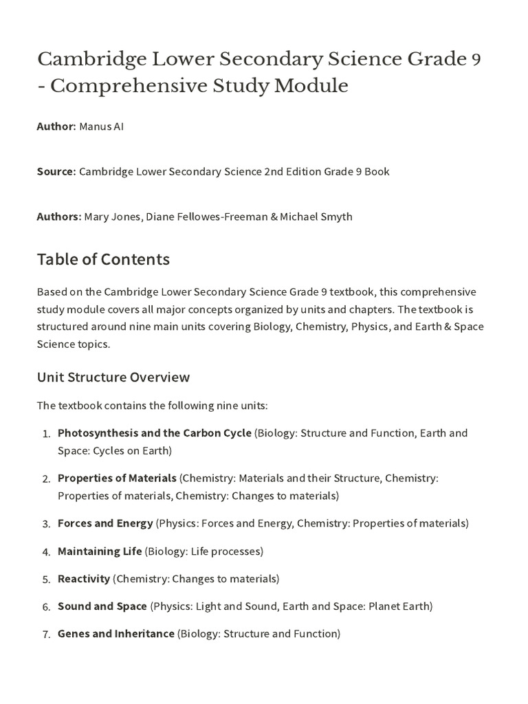 Cambridge Science Grade 9 Study Module | PDF | Chemical Reactions ...