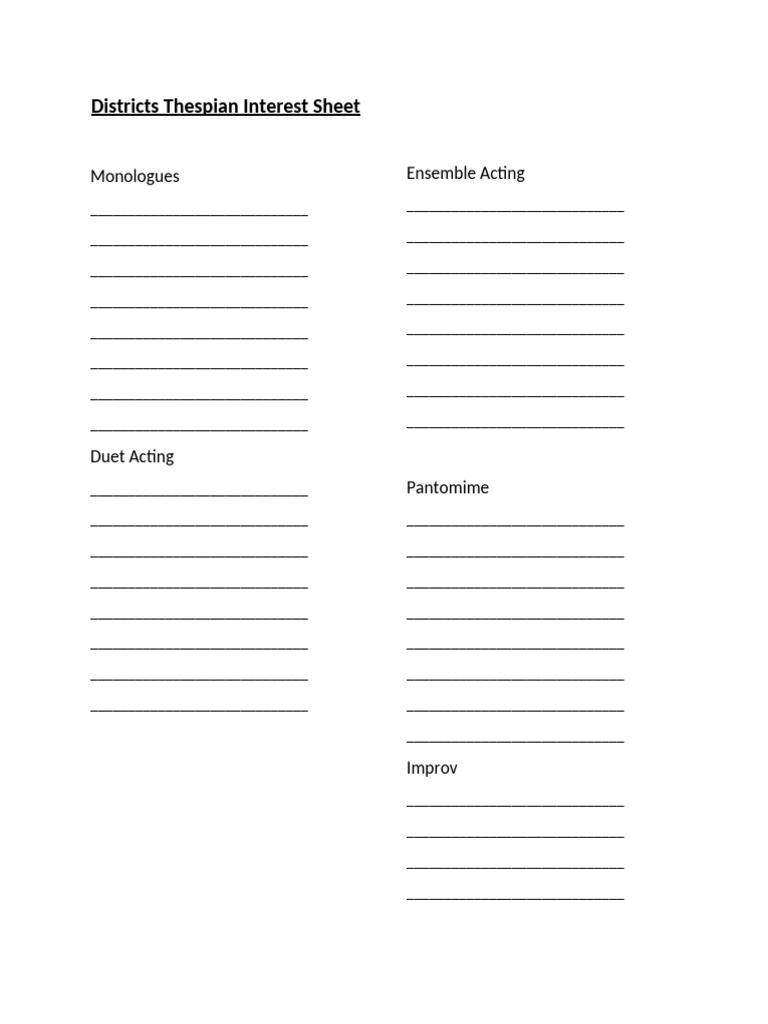 Thespian Interest Sheet | PDF | Performing Arts