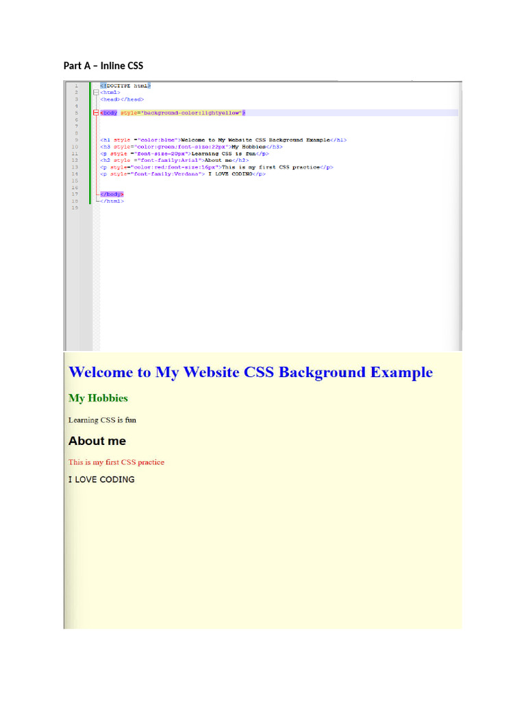 Part A - Inline CSS | PDF