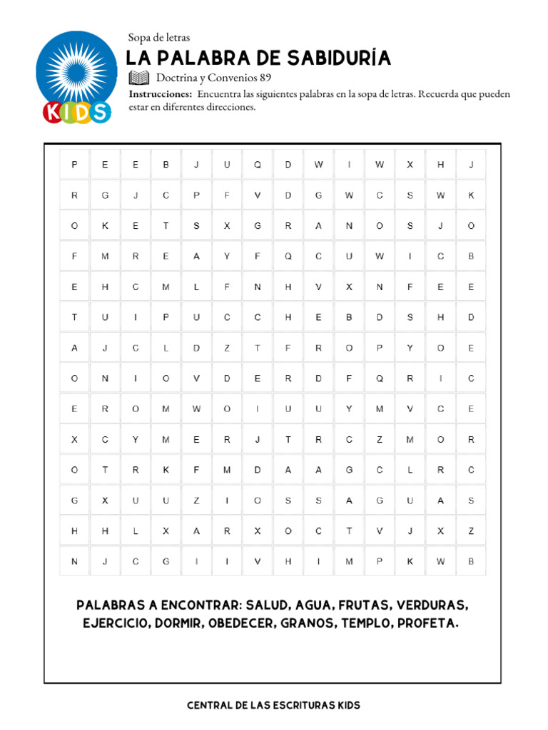 Sopa de Letras: Palabras de Sabiduría | PDF