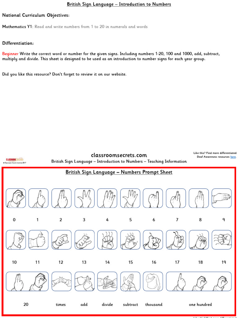 British Sign Language Introduction To Numbers | PDF | Sign Language ...