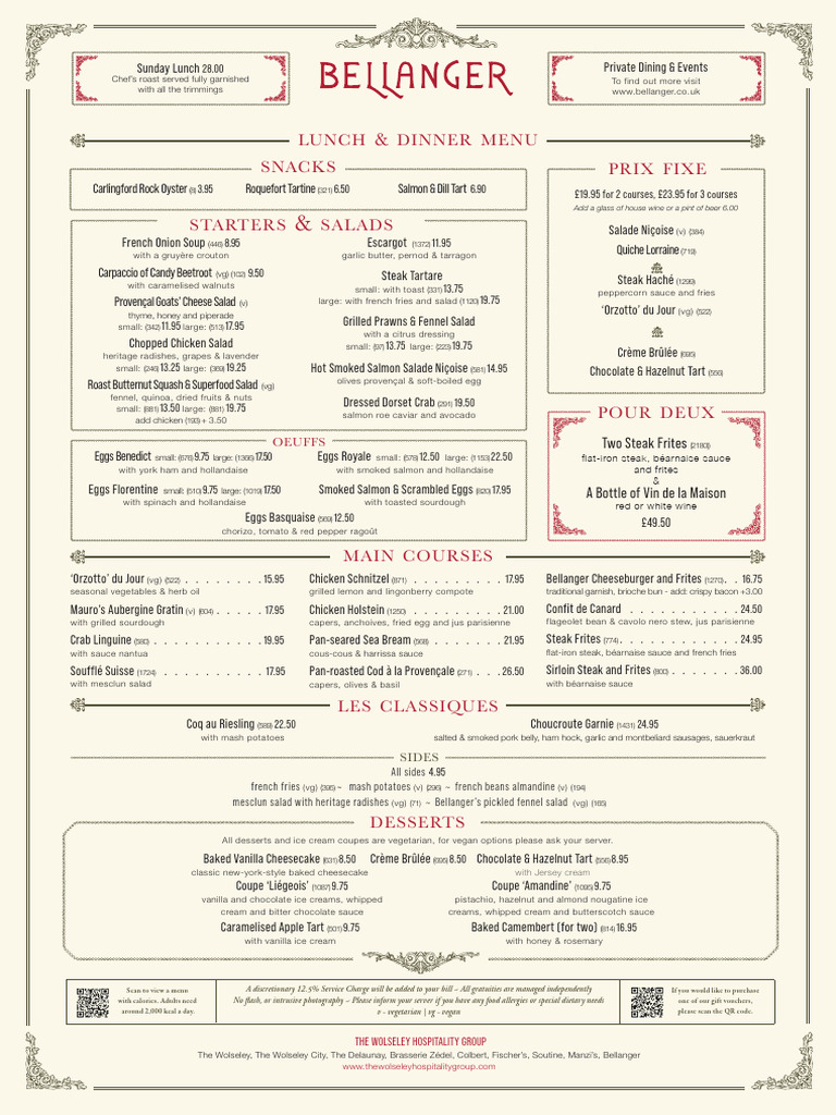 BELLANGER OCT Lunch Dinner New-Layout A3 2pp Kcal | PDF | French ...