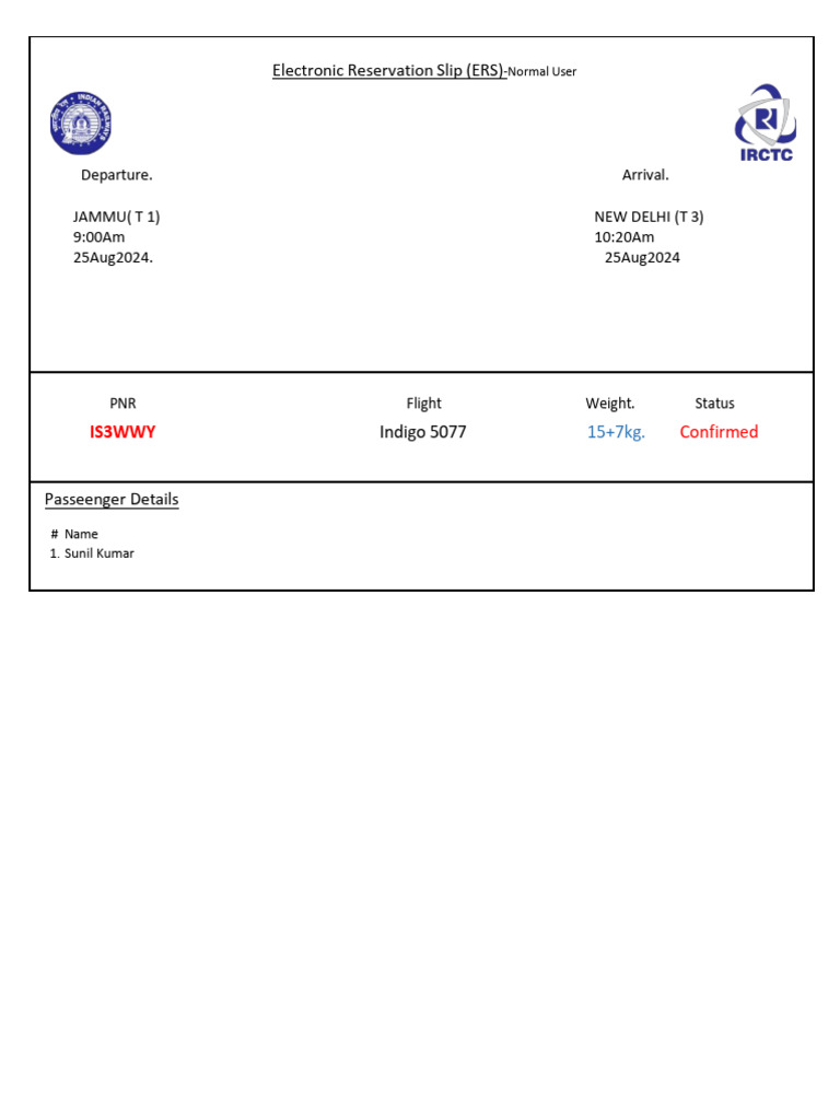 Electronic Reservation Slip for Train Travel | PDF | Identity Document ...