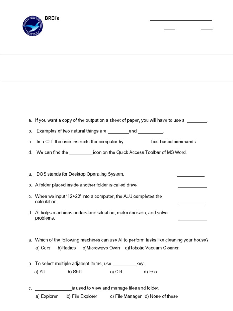 Std Iii Computer Revision Worksheet Pdf Computer Engineering