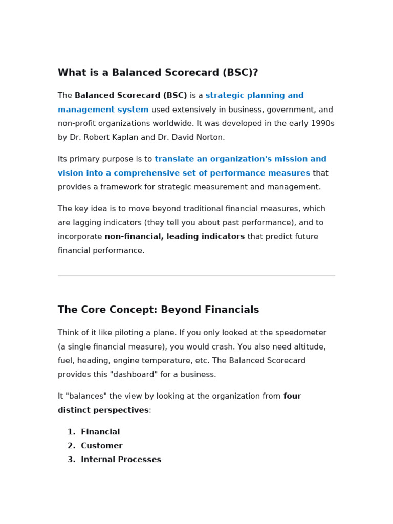 Understanding the Balanced Scorecard Framework | PDF | Performance ...