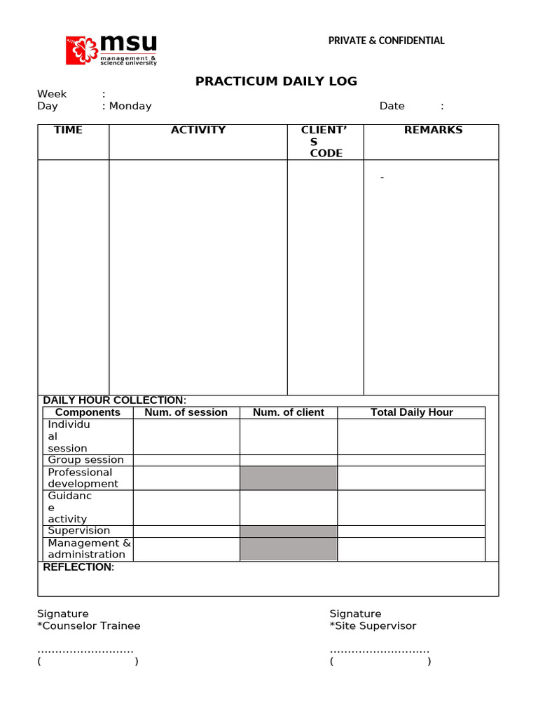 Weekly Practicum Log for Counselors | PDF