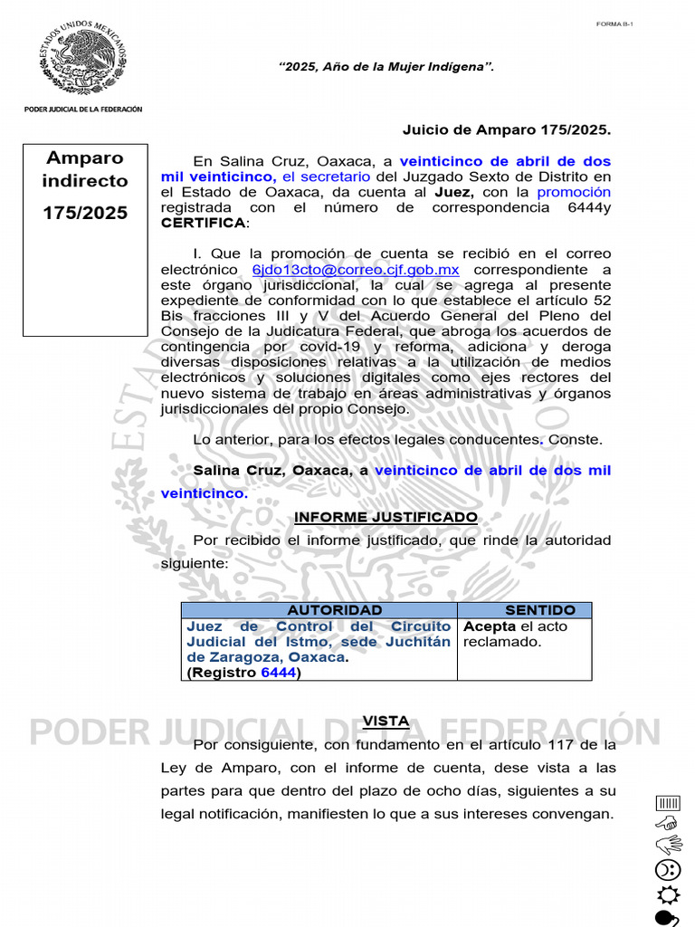 Amparo Indirecto 175/2025 en Oaxaca | PDF | Justicia | Crimen y violencia