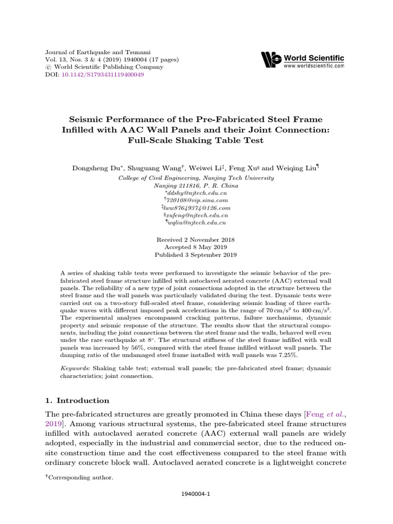 Seismic Performance of The Pre-Fabricated Steel Frame Infilled With AAC ...