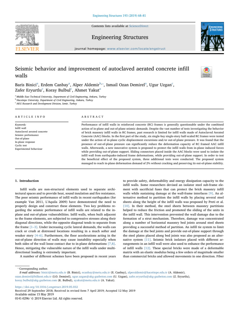 Seismic Performance of AAC Infill Walls | PDF | Strength Of Materials ...