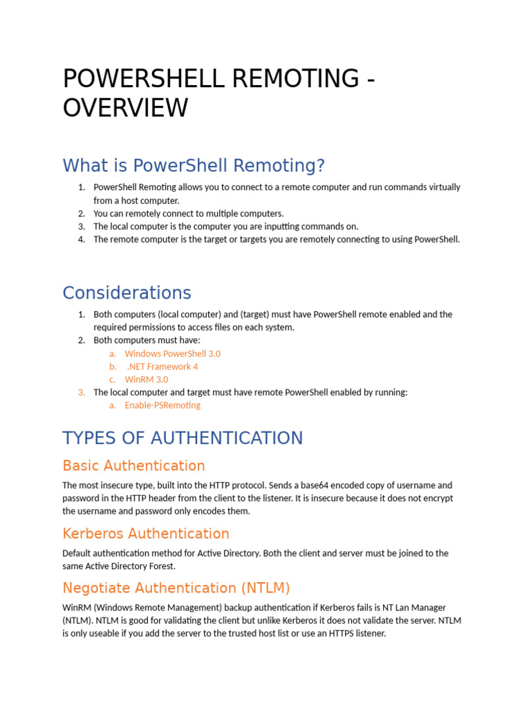 PowerShell Remoting Overview and Auth Methods | PDF | Access Control ...
