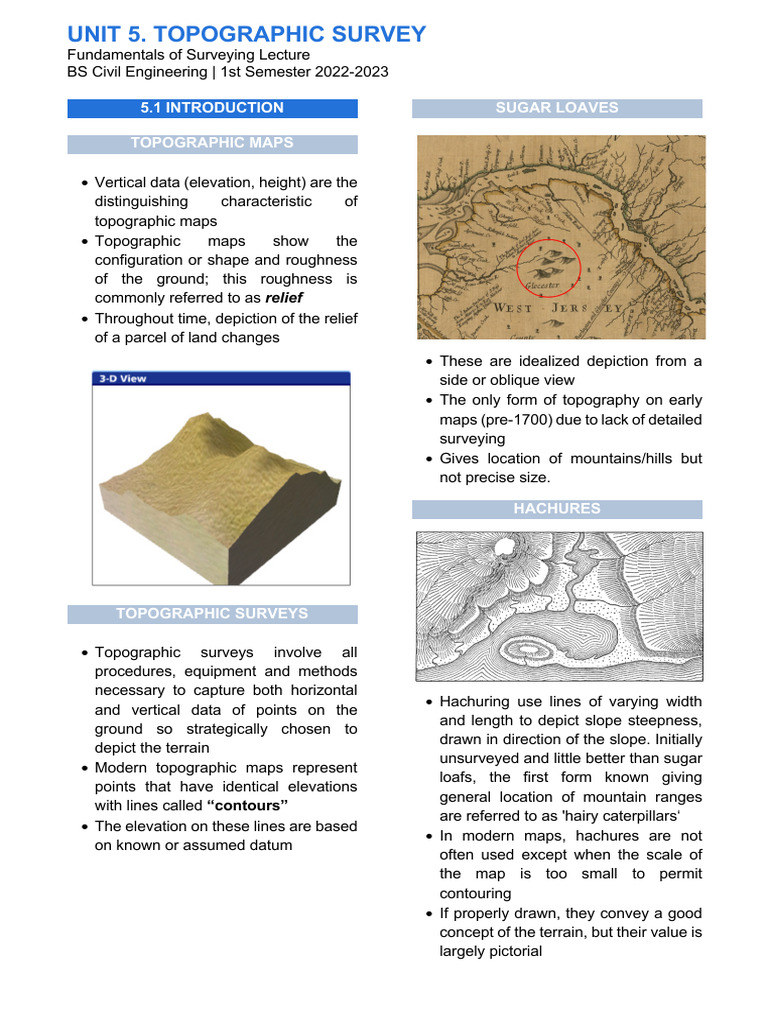 UNIT 5 - Topographic Survey | PDF | Contour Line | Topography