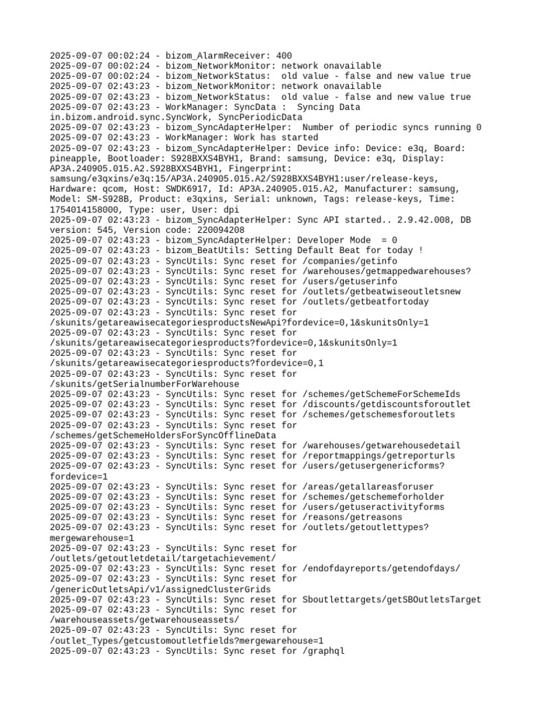 Bizom Sync and Network Status Logs | PDF | Information Technology ...