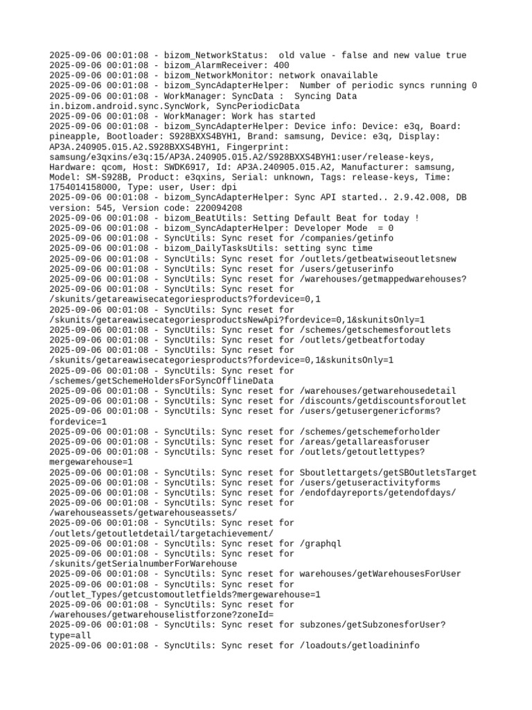 Bizom Sync Log Report 2025 | PDF | Computing | Software