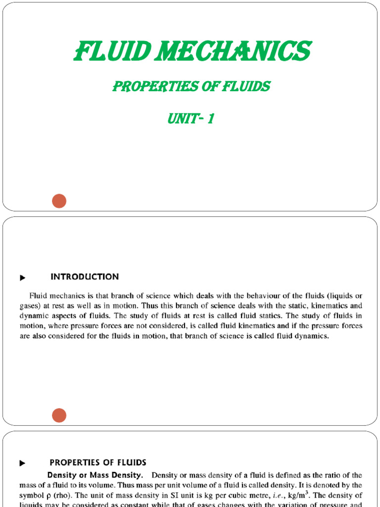 FM Unit 1 - Fluid Properties & Pr. Measurement | PDF