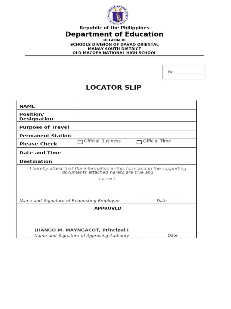 Locator Slip for Official Travel | PDF