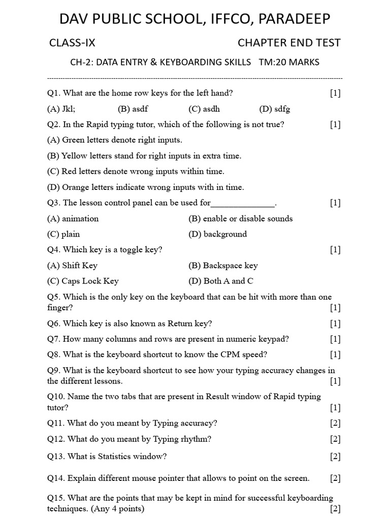 Keyboarding Skills Assessment Test | PDF | Computer Keyboard | Office ...