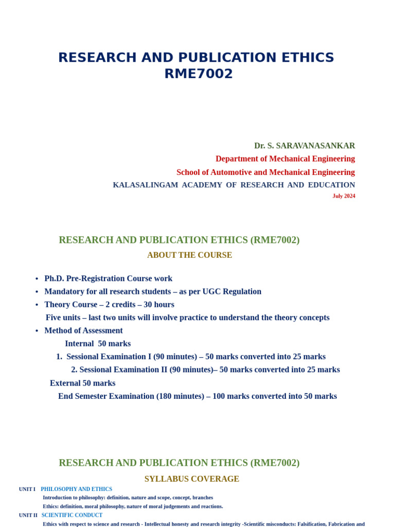 Research and Publication Ethics Course | PDF | Metaphysics | Knowledge