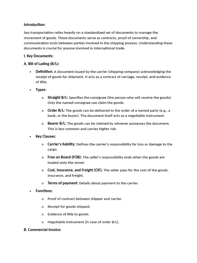 Essential Sea Transportation Documents | PDF | Letter Of Credit | Cargo