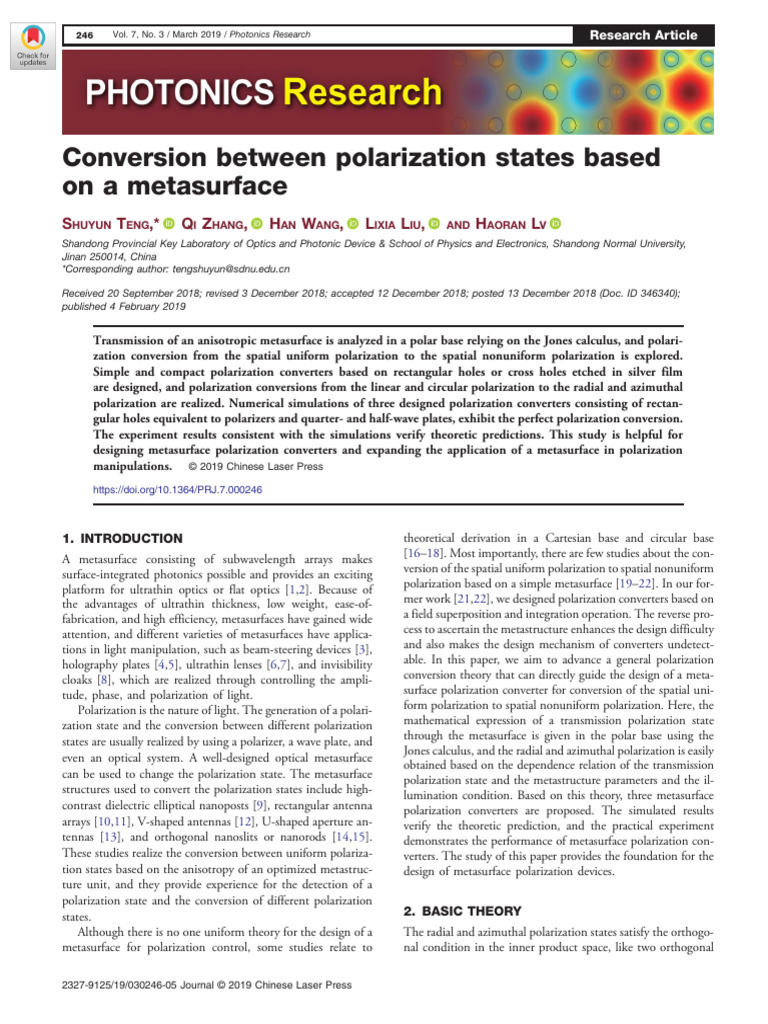 Metasurface Polarization Conversion Techniques | PDF | Polarization ...
