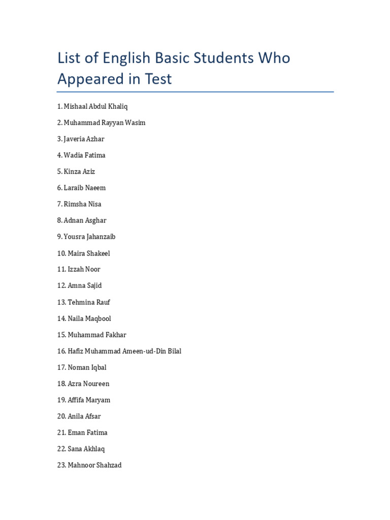 English Test Participants List | PDF