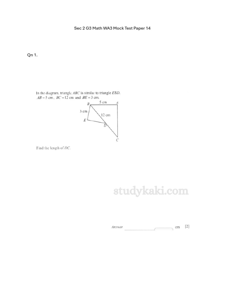 Sec 2 G3 Math WA3 Mock Test Paper 14 | PDF