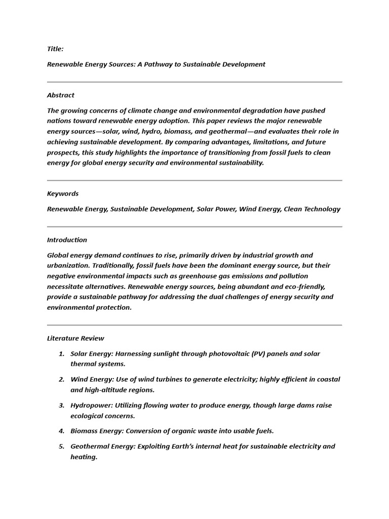 Renewable Energy for Sustainable Growth | PDF | Renewable Energy ...