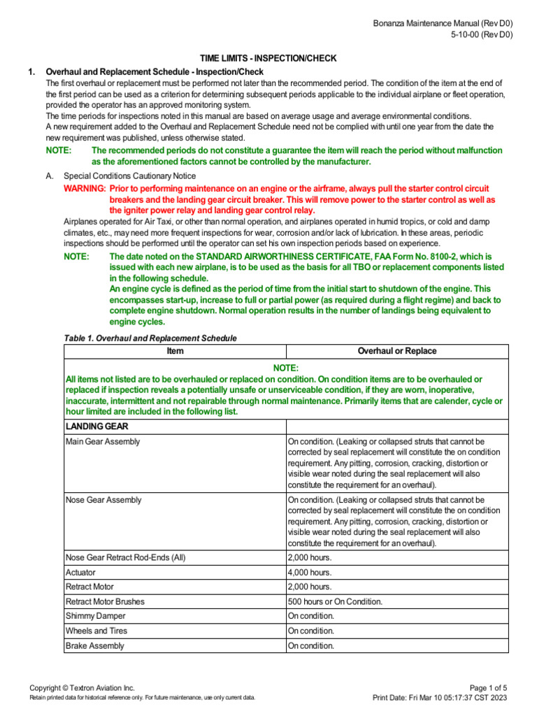 Aircraft Inspection and Overhaul Schedule | PDF | Pump | Aircraft ...