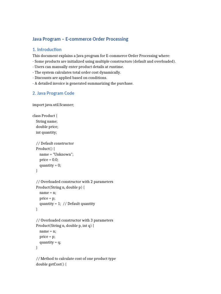 Java E-commerce Order Processing System | PDF | Constructor (Object ...