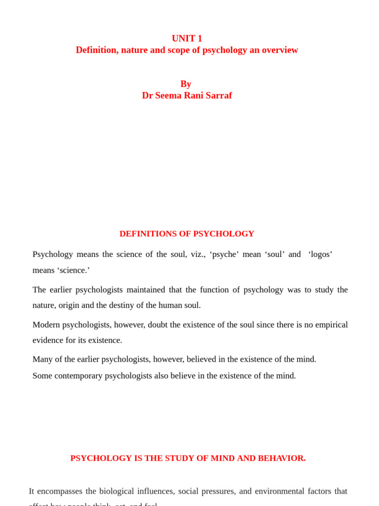Overview of Psychology's Nature and Scope | PDF | Psychology | Experience